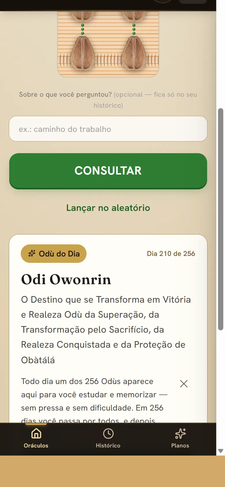 Card do Odù do Dia no app — todo dia um dos 256