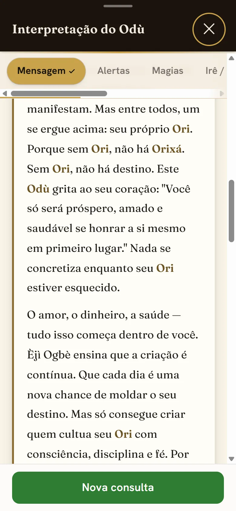 Aba Mensagem do Odù: a interpretação central, a voz do oráculo